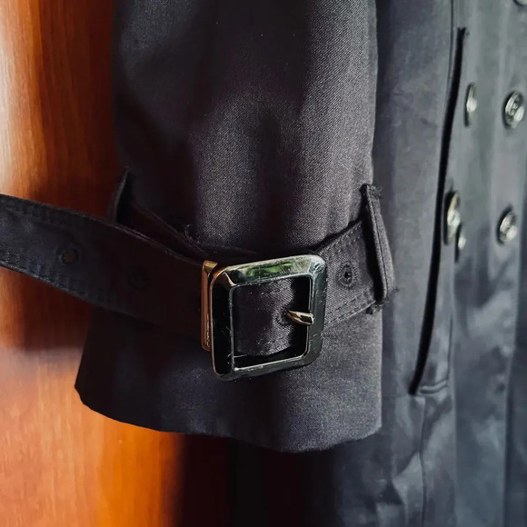 Burberry London Trench Coat Jacket Mid Length Double Breasted Black Size 6 - Picture 8 of 16